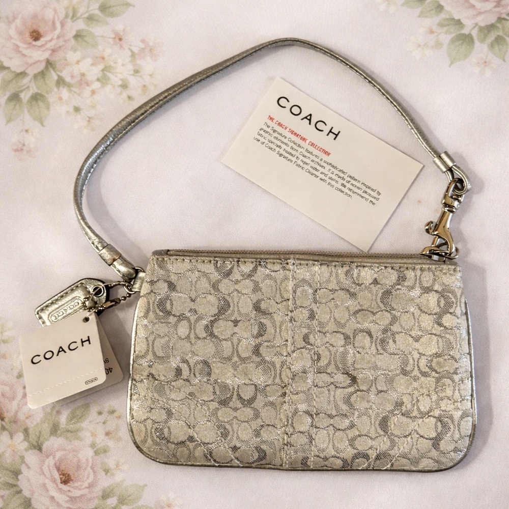 Coach Signature Silver Wristlet Bag
